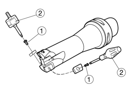схема смены пластин, где: 1 – винт, 2 – ключ