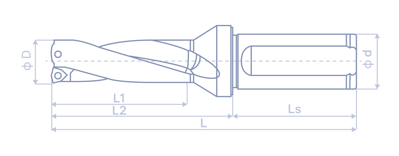 исполнение и основные размеры корпусного сверла с платиной W