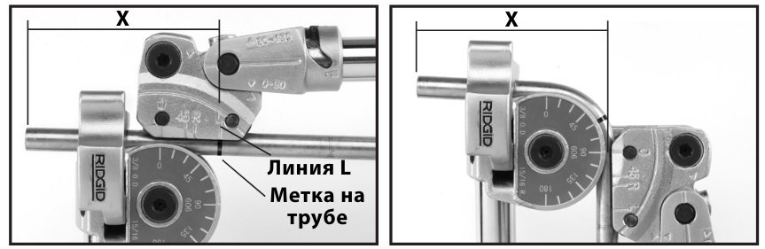 определение места гиба с использованием разметки инструмента