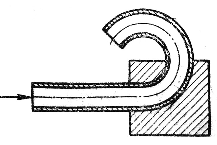 при помощи фильеры с кривой осью