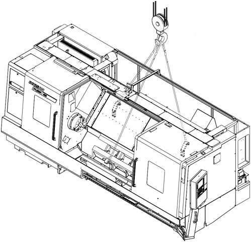 снятие станка с транспортировочного поддона посредством тали