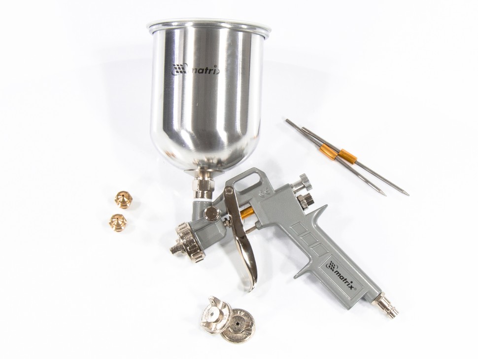 Краскораспылитель пневм. с верхним бачком V 1, 0 л, сопло D 1.2, 1.5 и 1.8 мм Matrix