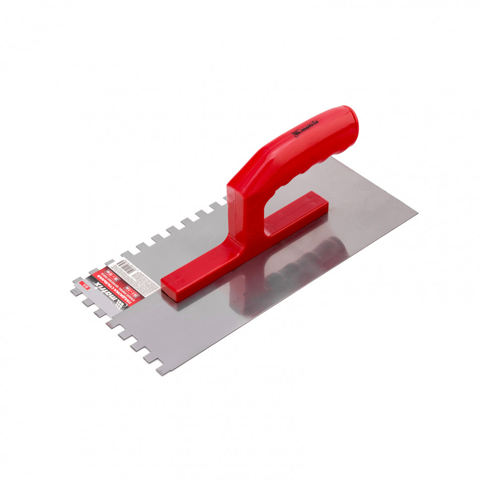 Фото Гладилка стальная, 280 x 130 мм, зеркальная полировка, пласт. ручка, зуб 10 x 10 мм Matrix