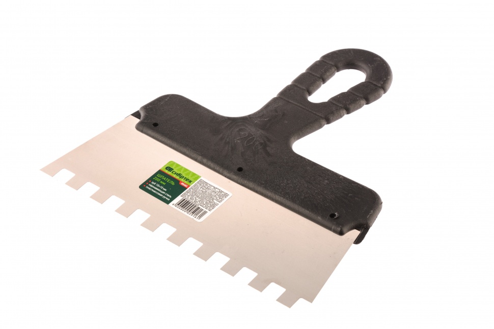 Шпатель из нерж. стали, 200 мм, зуб 10 х 10 мм, Сибртех