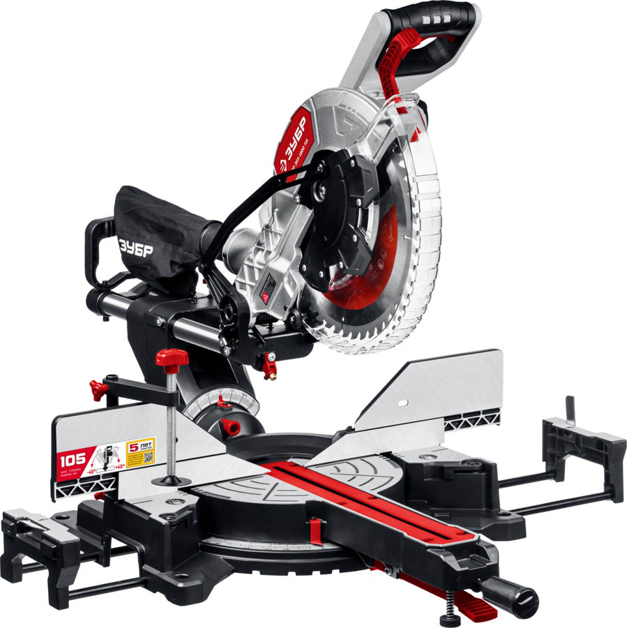 Фото Пила торцовочная ЗПТ-305-1800 ПЛ МастерЗУБР 1800 Вт, 305x30 мм, с протяжкой, лазер, удлинители стола