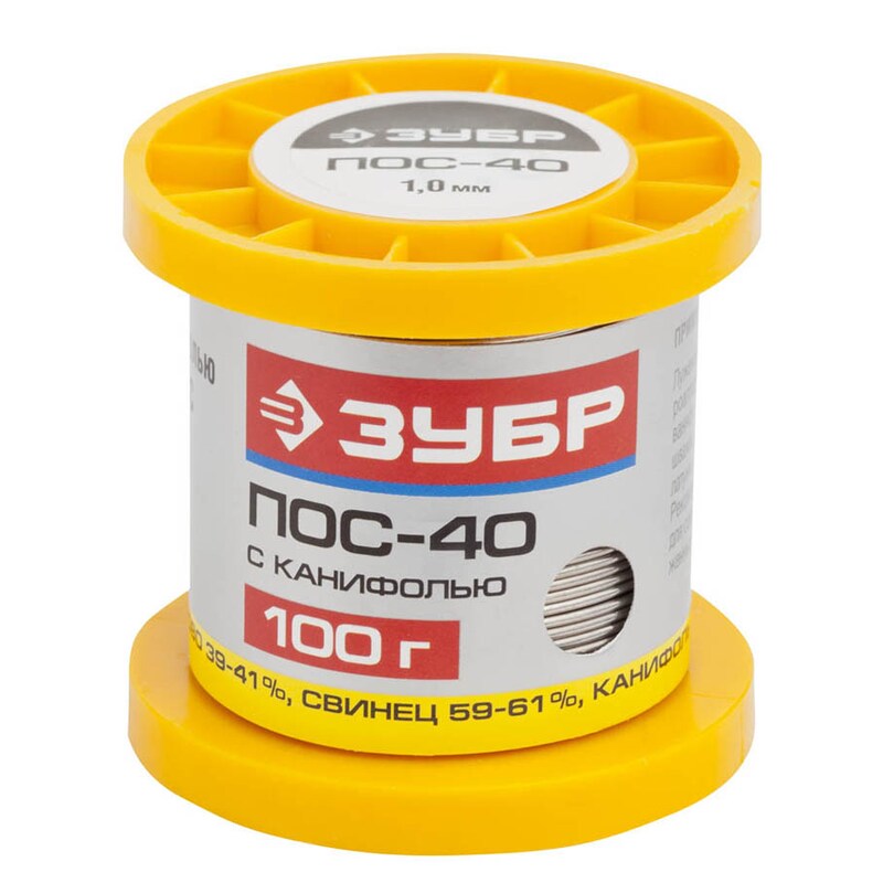 Фото Припой, ПОС 40, трубка с канифолью Зубр 55451100-10C
