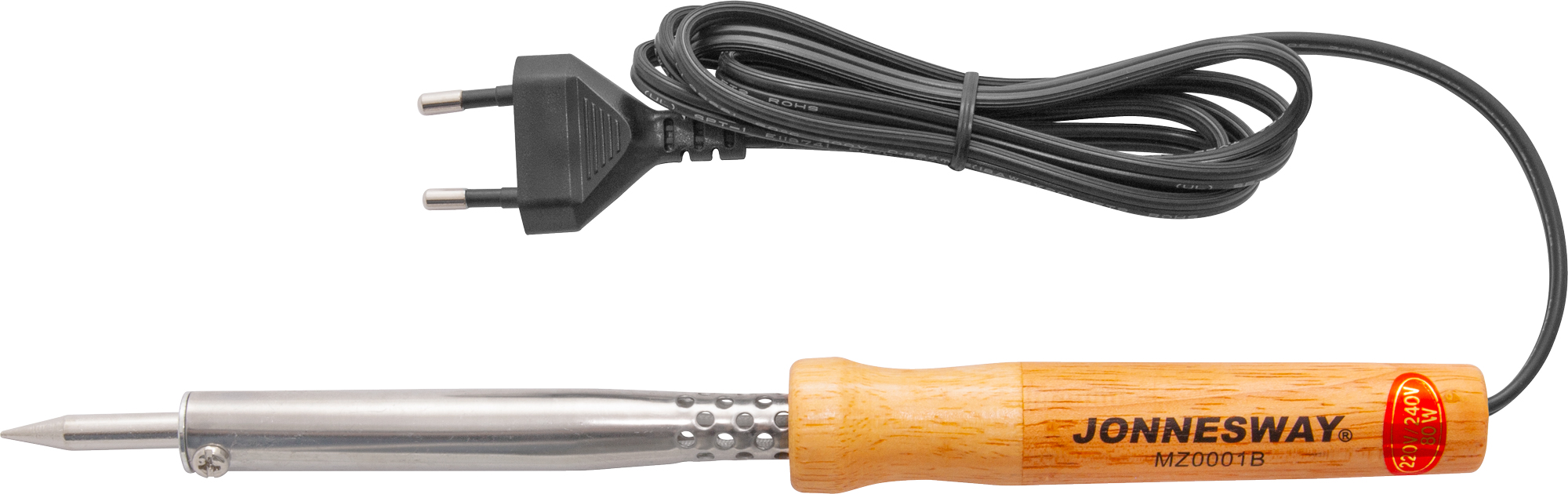 Паяльник электрический с деревянной рукояткой, паяльный стержень 7 мм, 80W, 220V-240V, T=480 C, Jonnesway 