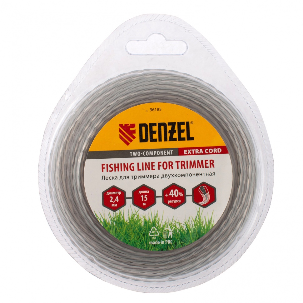 Фото Леска двухкомпонентная для триммера квадратная витая, 2,4 мм х 15 м, EXTRA CORD Denzel