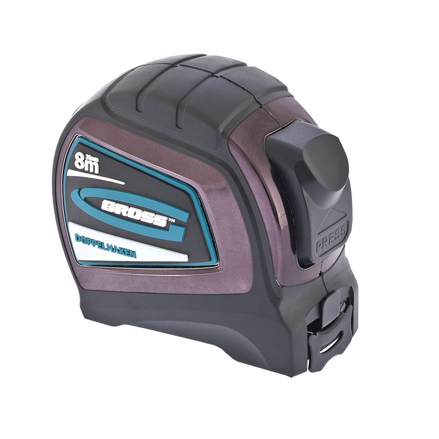 Рулетка "Doppelhaken", 8 м x 25 мм, двухст. зацеп, Нейлон, двухст. шкала, авт. фикс. Gross