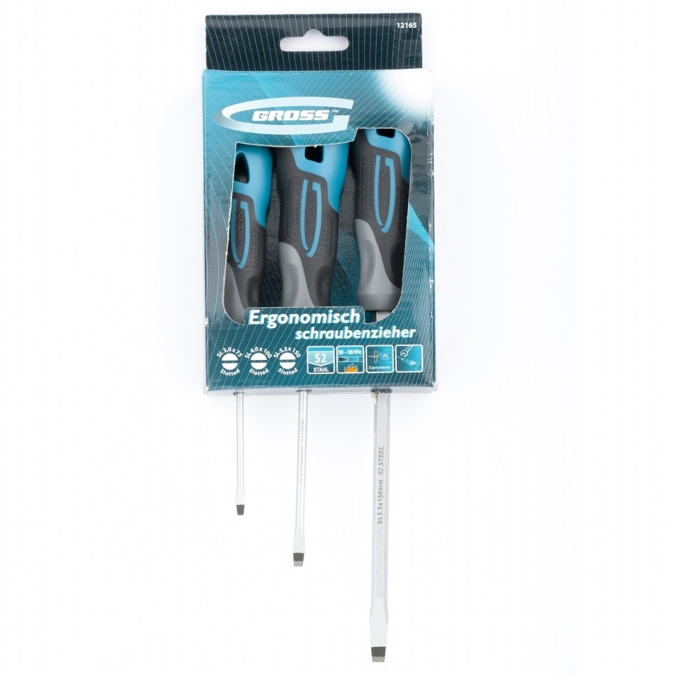 Набор отверток SL, 3 шт, S2, трехкомп. рукоятка Gross