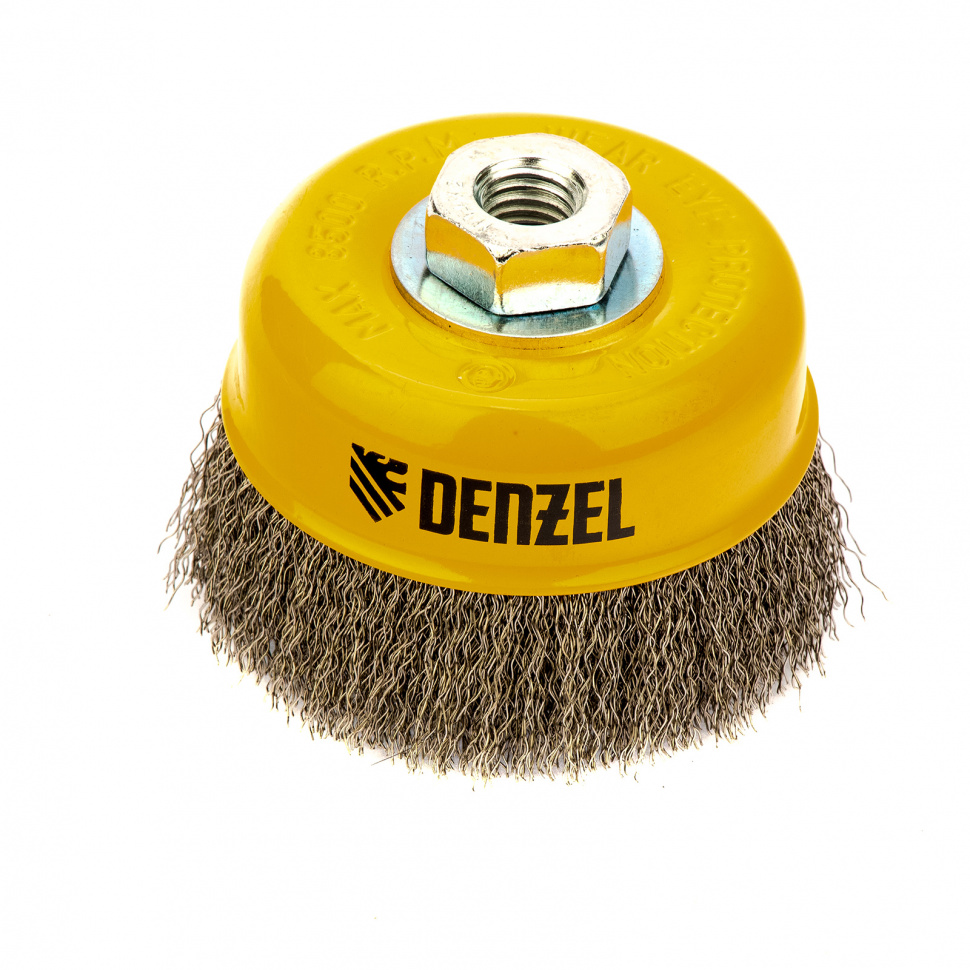 Фото Щетка для УШМ, 100 мм, "Чашка", витая нержавеющая проволока 0.3 мм, М14 Denzel