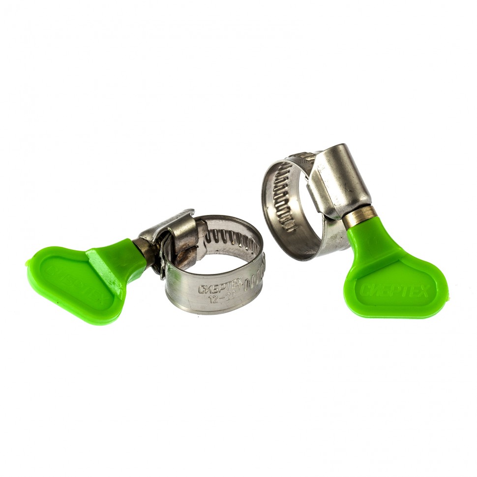 Фото Хомуты мет., червячные 12-20 мм, ширина 12 мм, W4, с ключом, 2 шт Сибртех