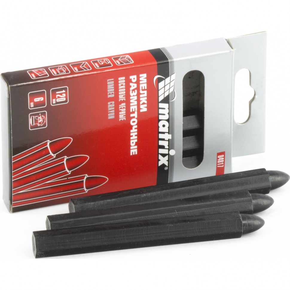 Фото Мелки разметочные восковые черные, 120 мм, коробка 6 шт Matrix