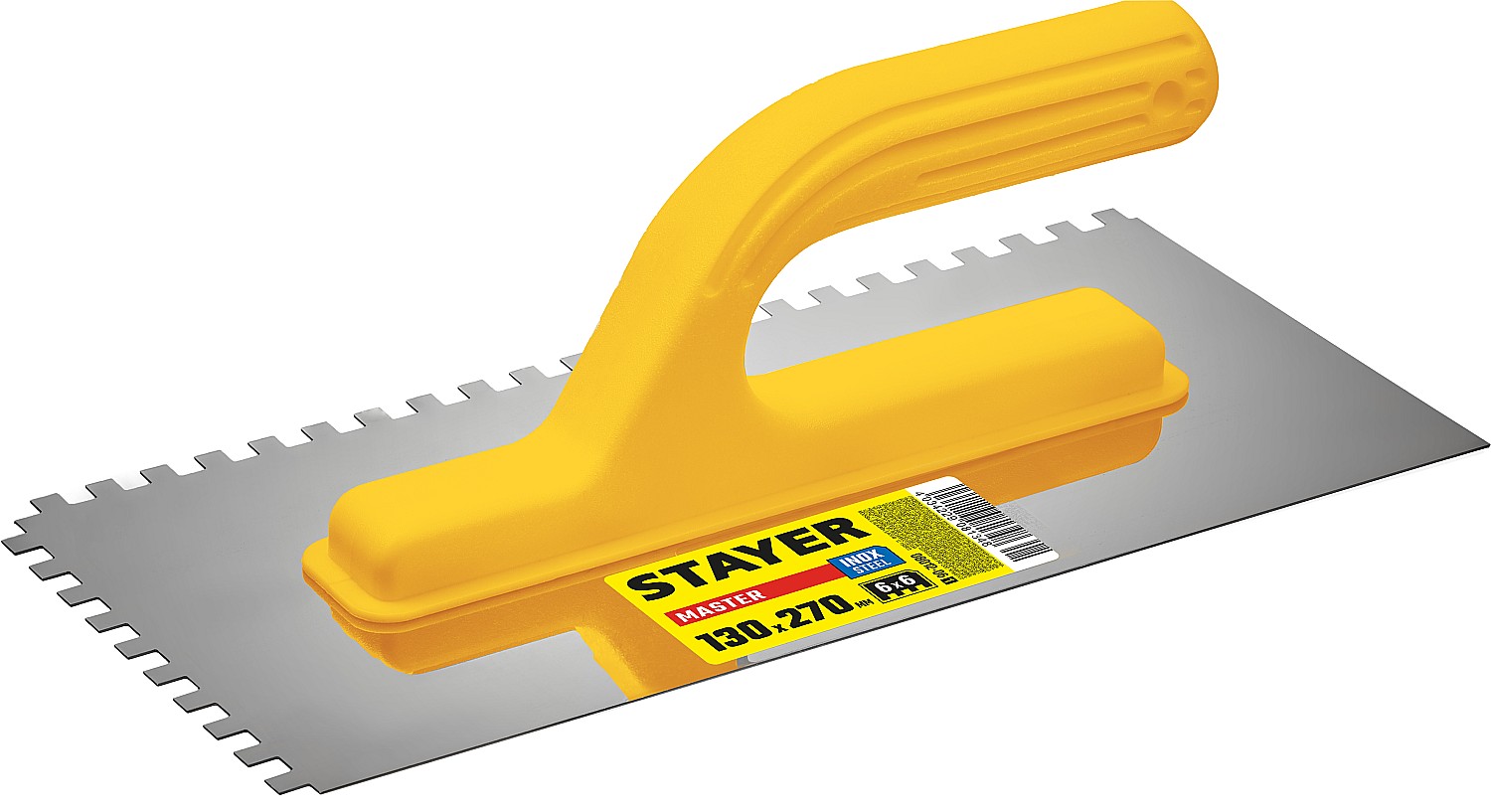Гладилка штукатурная STAYER 130х270 мм, 6х6 мм, нержавеющая, пластмассовая рукоятка, 08012-06_z01