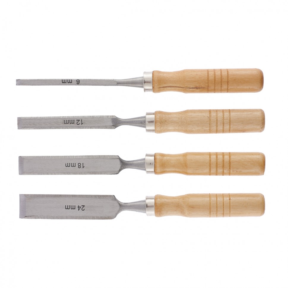 Фото Набор стамесок, 6-12-18-24 мм, плоские, деревянные рукоятки Sparta