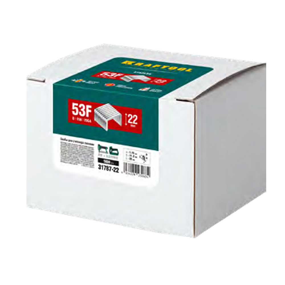 Скобы для степлера плоские KRAFTOOL,31787-22 скобы тип 53F, 22 мм