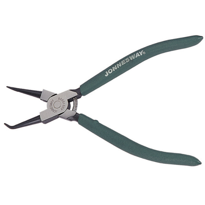 Фото Щипцы загнутые 90° для стопорных колец с ПВХ рукоятками, сжим, 180 мм, 12-65 мм, Jonnesway
