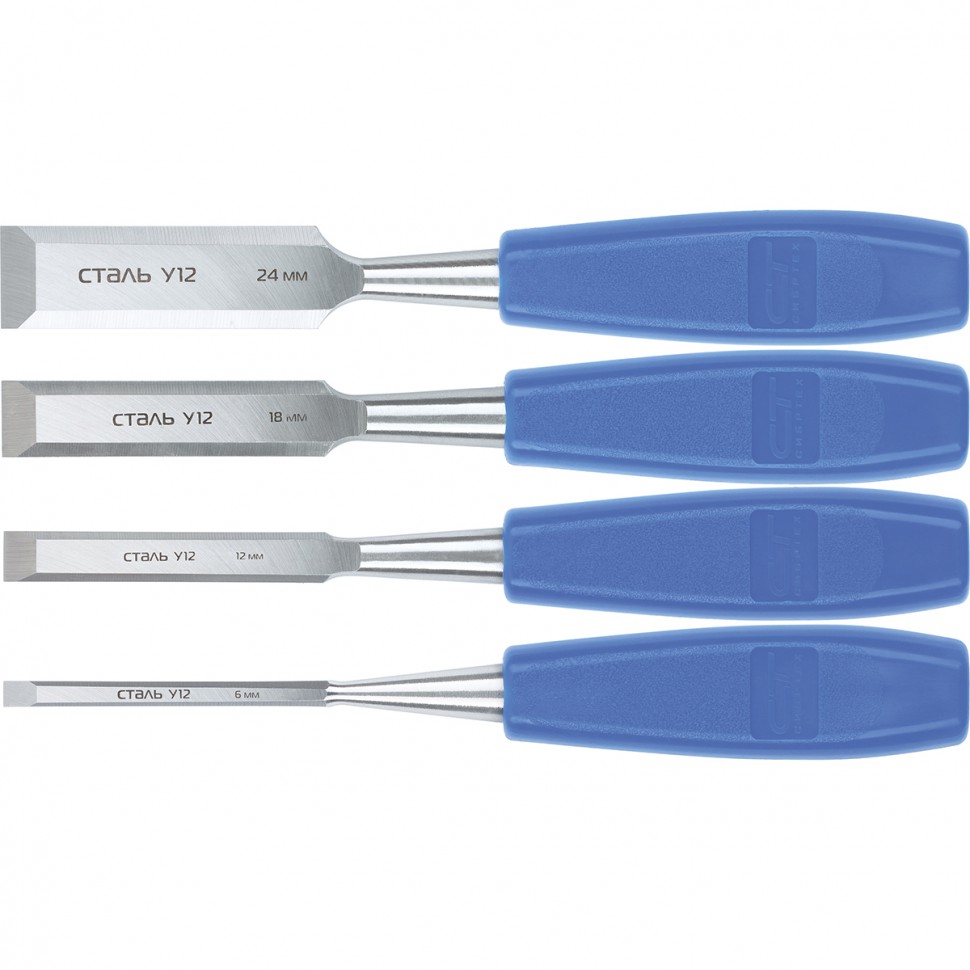 Набор стамесок плоских, 4 шт, 6-12-18-24 мм Сибртех