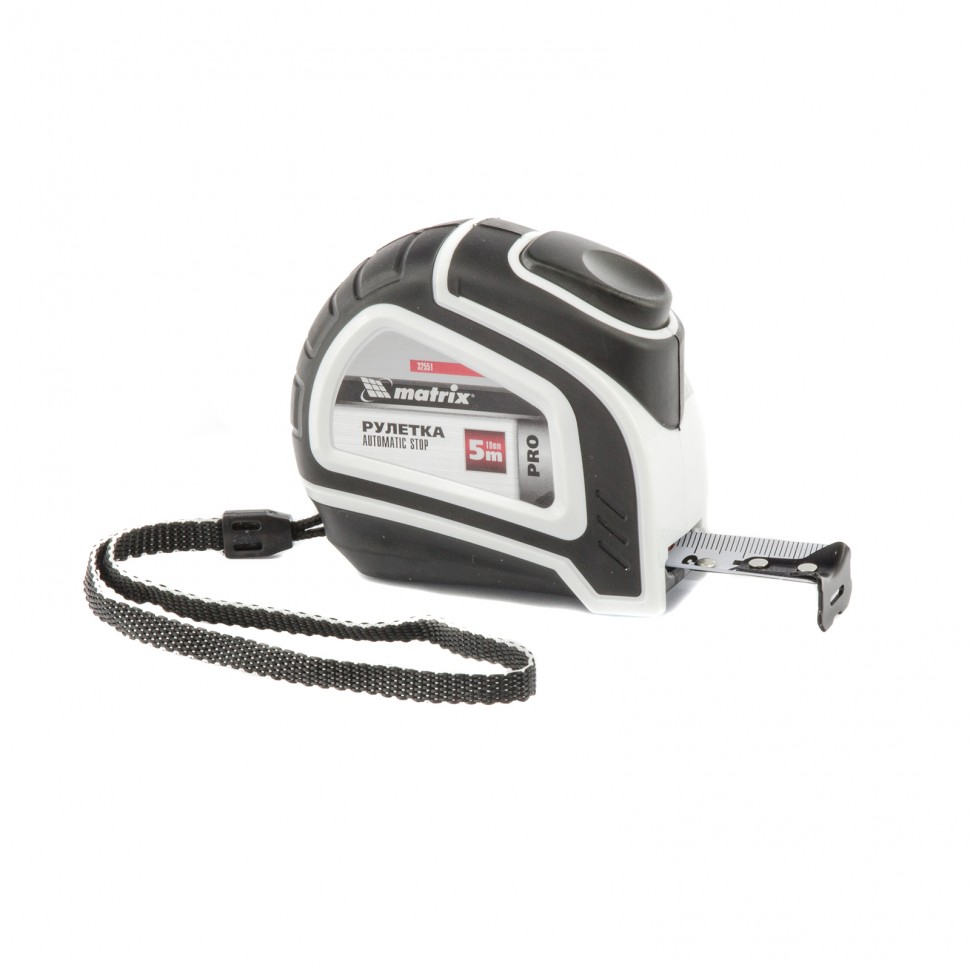 Рулетка Autostop, 5 м х 19 мм, двухкомпонентный корпус, авт. фикс., Pro Matrix