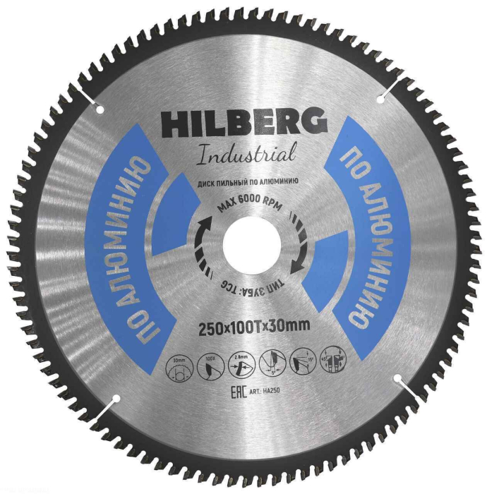 Фото Диск пильный Hilberg Industrial Алюминий 250*30*100Т