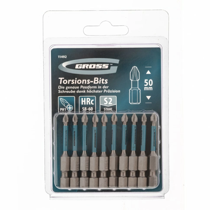 Фото Набор бит торсионных PH1 x 50 мм, для ударных шуруповертов, 2 шт. Gross