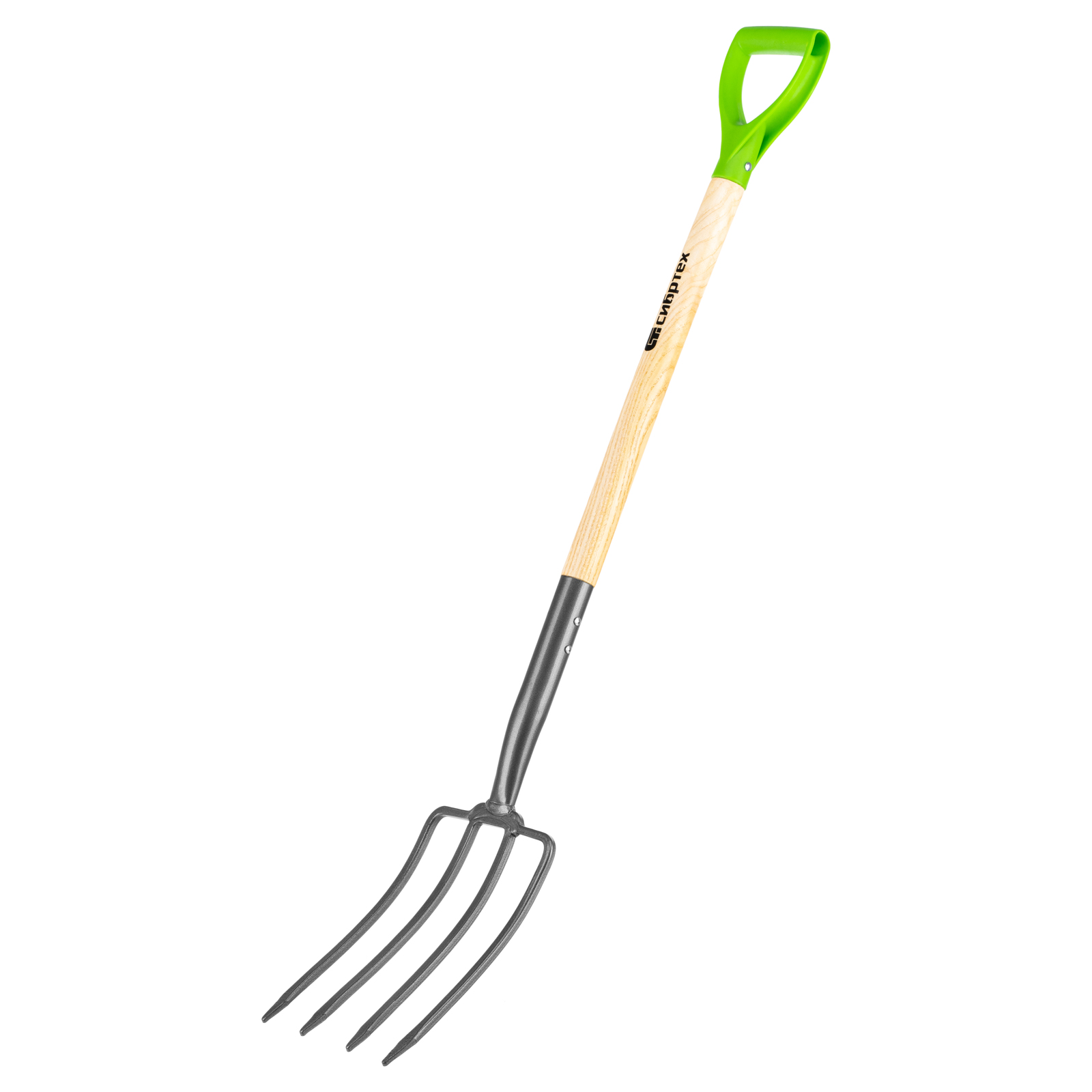 Фото Вилы 4-рогие, огородные, кованые, 195х295х1165 мм, деревянный лакированный черенок Сибртех