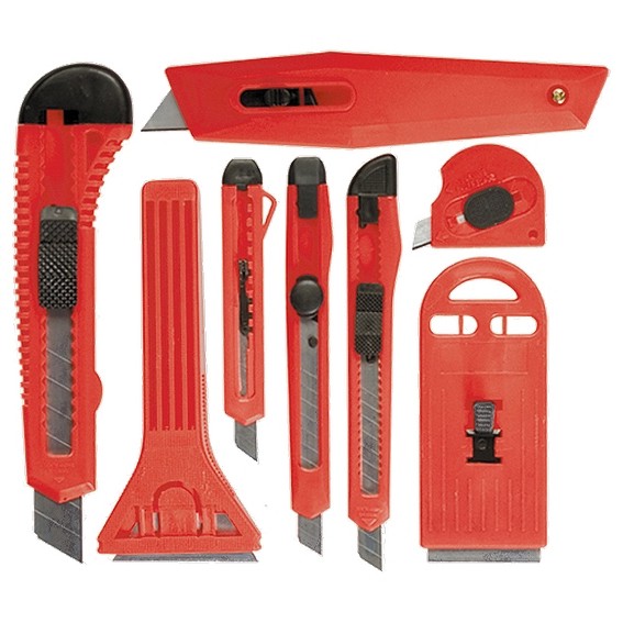 Фото Набор ножей, выдвижные лезвия, 9 мм-3 шт., 18 мм-2 шт., скребки 40 и 52 мм Matrix