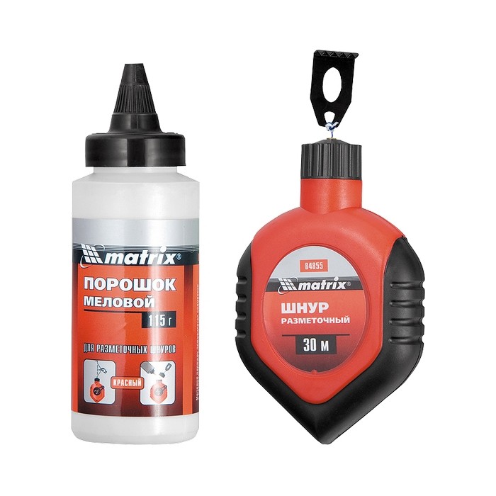 Фото Шнур разметочный в пластмассовом обрезиненном корпусе, порошок красный Matrix