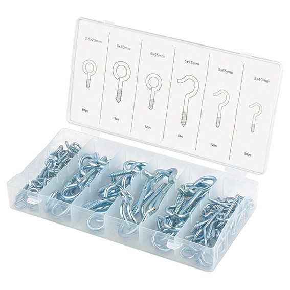 Фото Набор крюков-саморезов 2,5х25, 3х40,5х65,5х75, 6х45, 6х50 мм, 151 предмет Сибртех