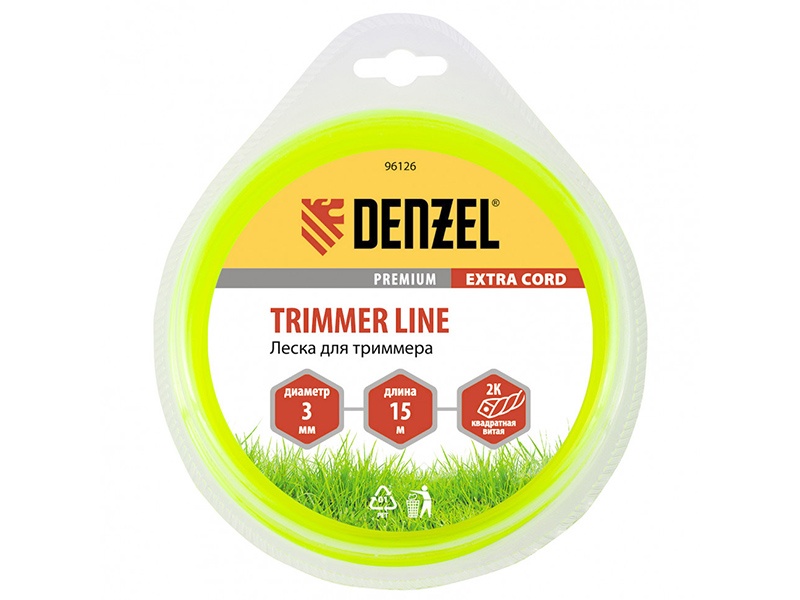 Фото Леска для триммера, двухкомпонентная квадрат 3,0 мм, 15 м Extra cord Denzel