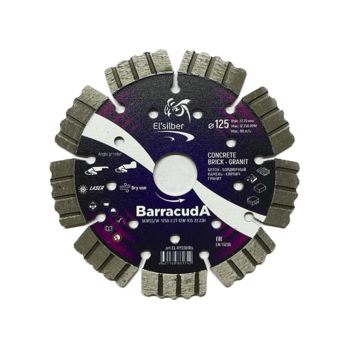 Фото Круг алмазный 1A1RSS/W D125-2.2T-12W-10S-22.23H "BarracudA" Elsilber