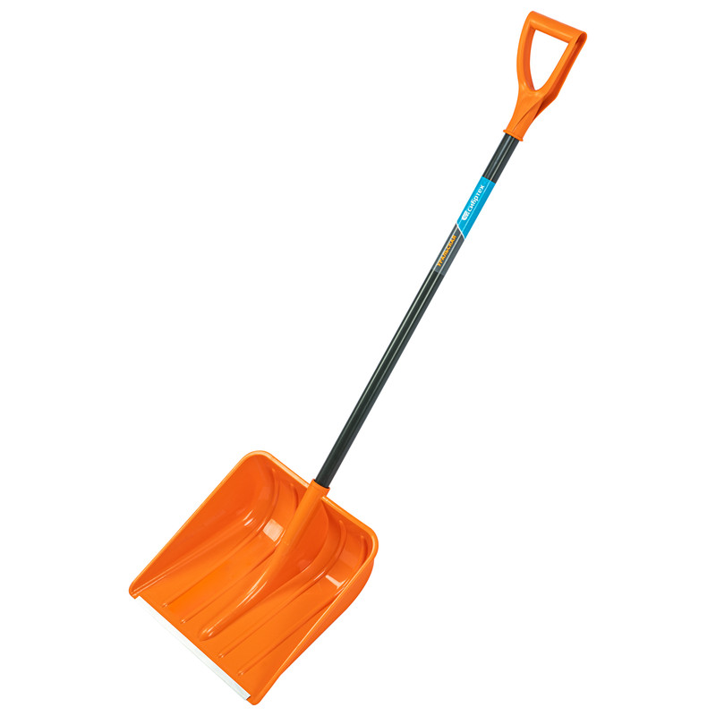 Фото Лопата для уборки снега пластиковая, 400х405х1380 мм, стальной черенок, усиленная Сибртех
