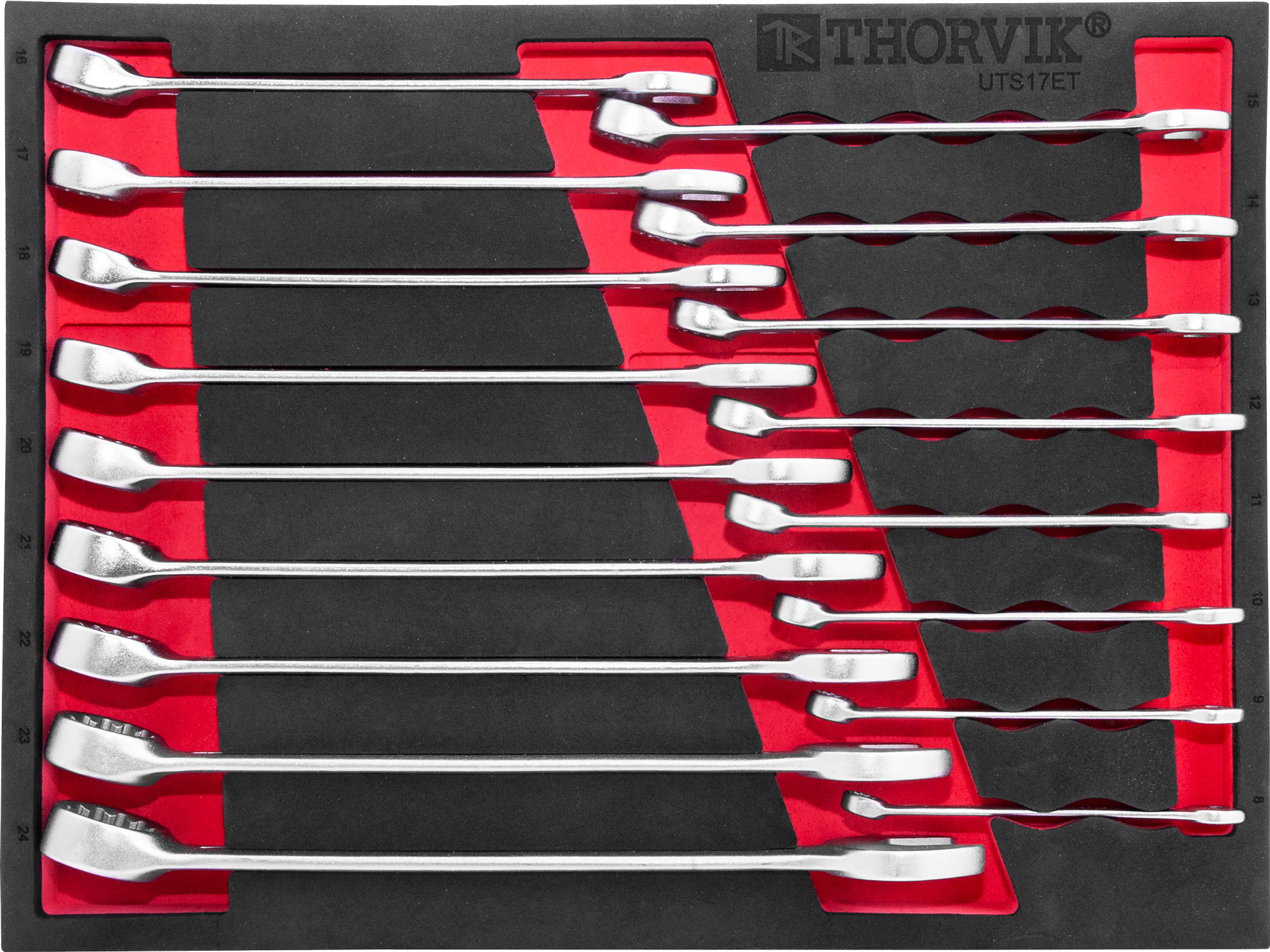 Набор ключей комбинированных в EVA ложементе 280х375 мм, 17 предметов, THORVIK