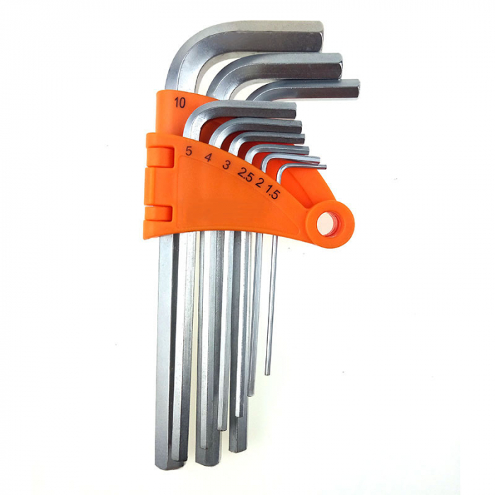 Набор ключей шестигранных 1,5-10мм удлиненные на клипсе (9шт) CrV