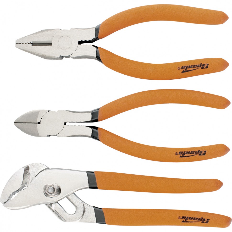 Набор губцевого инструмента №2, 3 пред.: плоскогубцы, бокорезы, клещи переставные Sparta