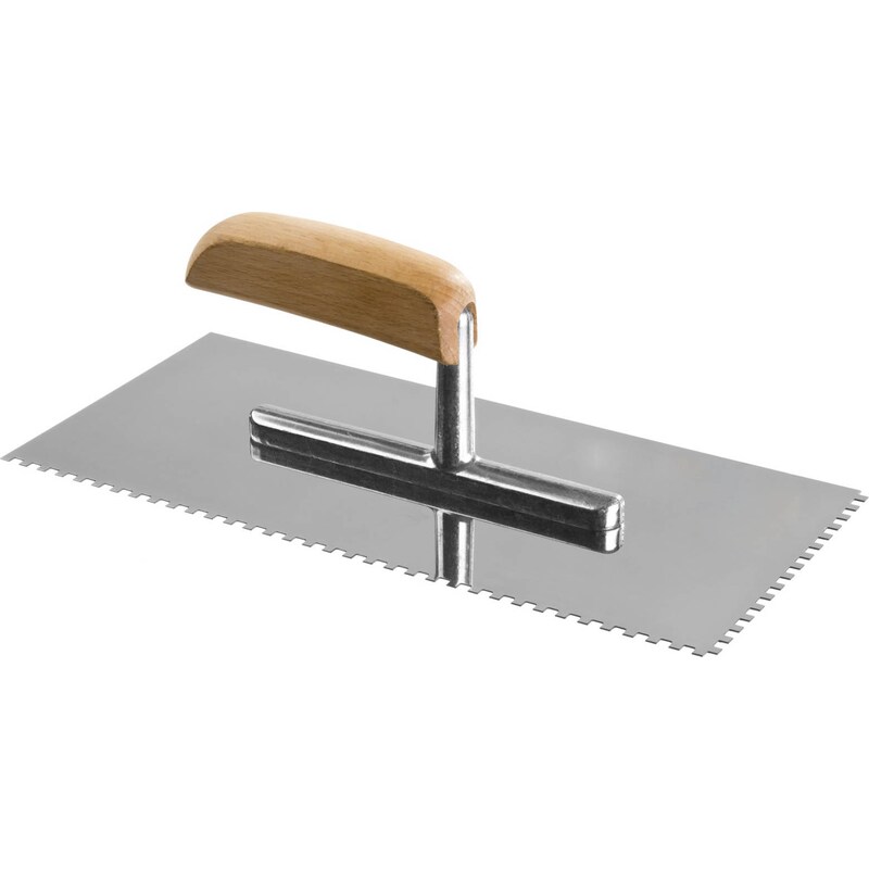 Гладилка штукатурная зубчатая нержавеющая с деревянной буковой ручкой Зубр 0806-04