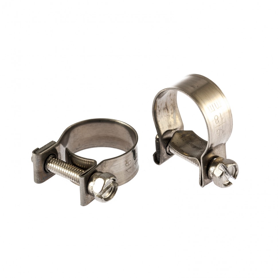 Фото Хомуты мет., MINI 16-18 мм, ширина 9 мм, винтовой, W4, 2 шт Сибртех