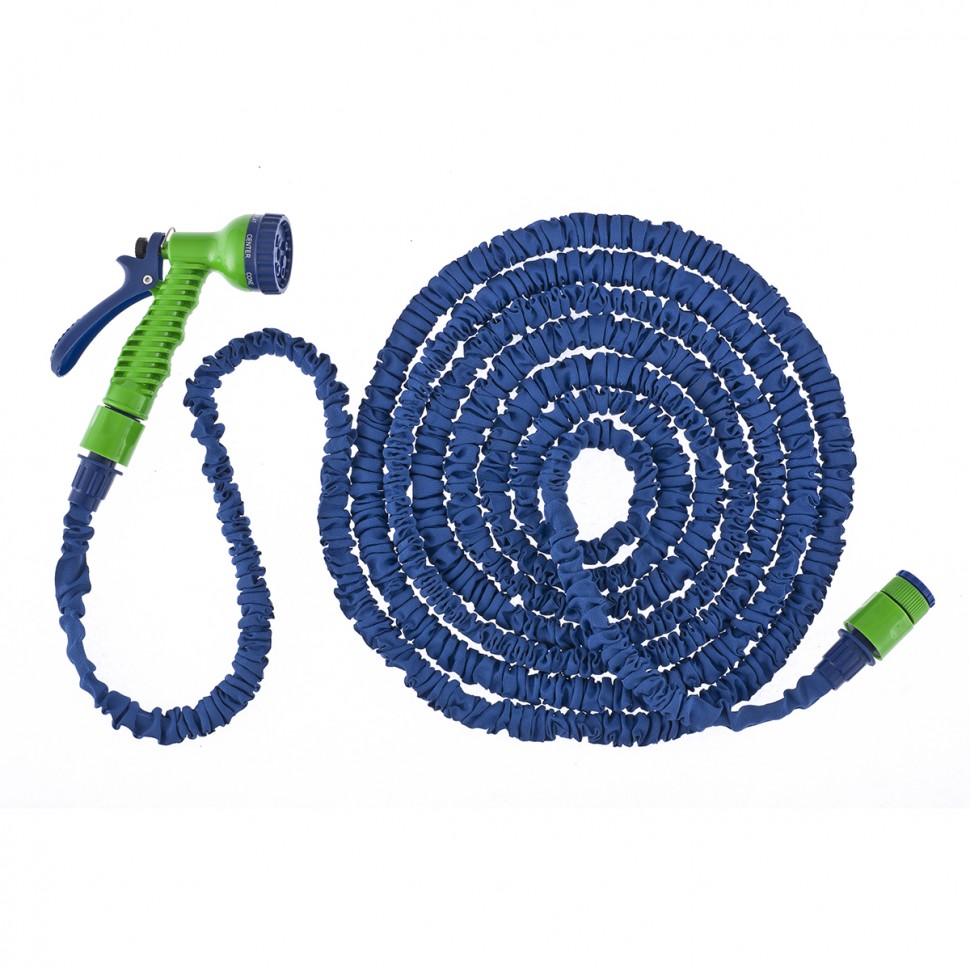Фото Набор поливочный, растягивающийся шланг 15 м, 7 режимов пистолет, соединитель, адаптер Сибртех