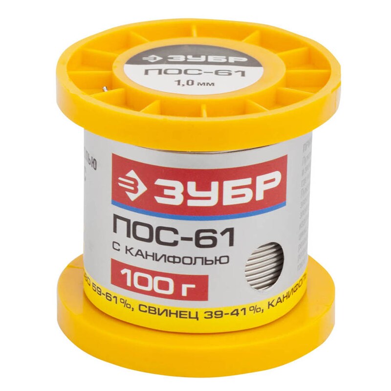 Припой, ПОС 61, трубка с канифолью Зубр 55450100-10C