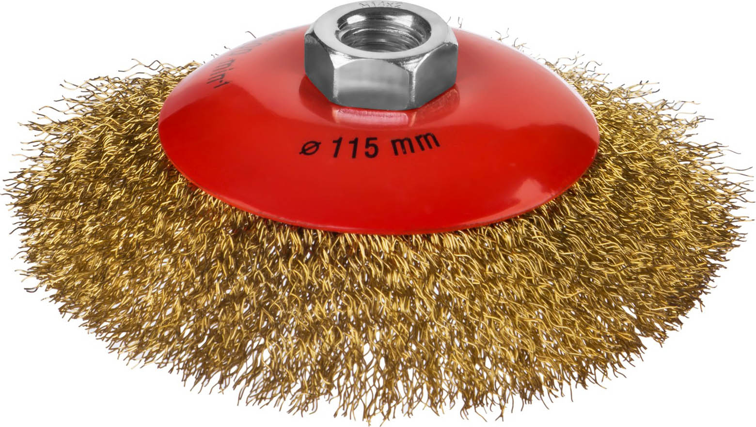 Щетка коническая для УШМ MIRAX 35143-115 115 мм, витая стальная латунированная проволока 0,3 мм