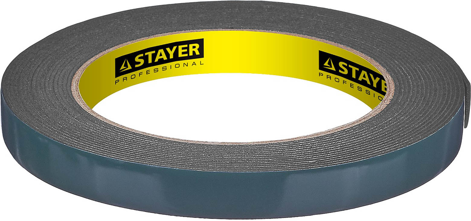 Фото Двусторонняя клейкая лента (скотч) STAYER 12233-12-05 12 мм х 5 м, черная, на вспененной основе