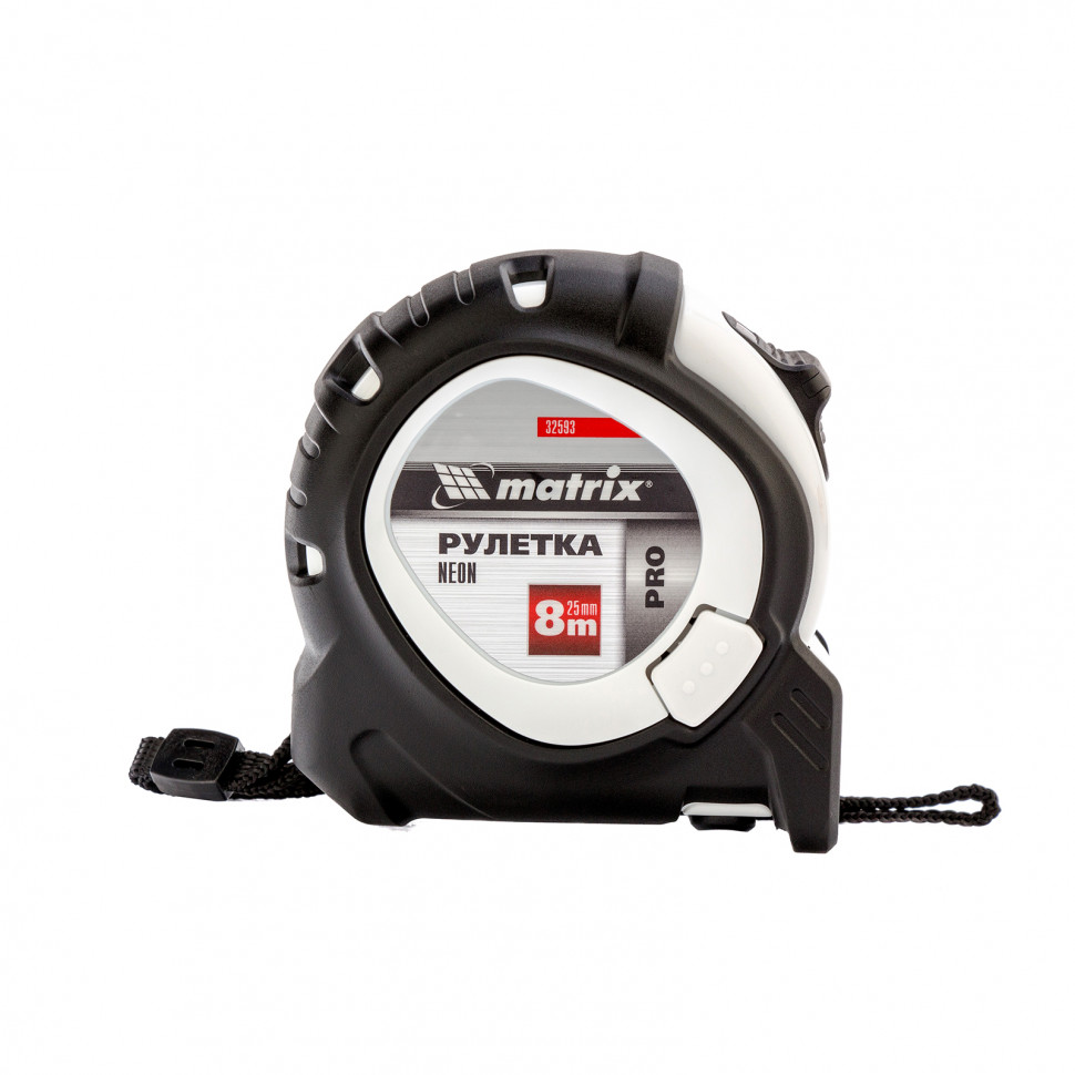Рулетка Neon, 8 м x 25 мм, обрез. корпус, 3 фиксации, Pro Matrix