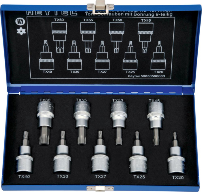 50850-59 Набор головок торцевых с битой вставкой Tamper-Resistant TORX 1/2, 9 пр., металлический кейс