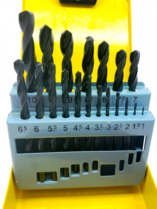 Фото Набор сверл 1-10мм (19 шт.) шаг 0,5 Р6М5 STV в металлической коробке