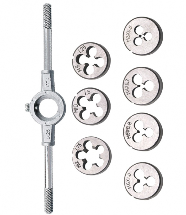 Набор плашек М3-М12 (8 шт) в блистере, вороток в комплекте