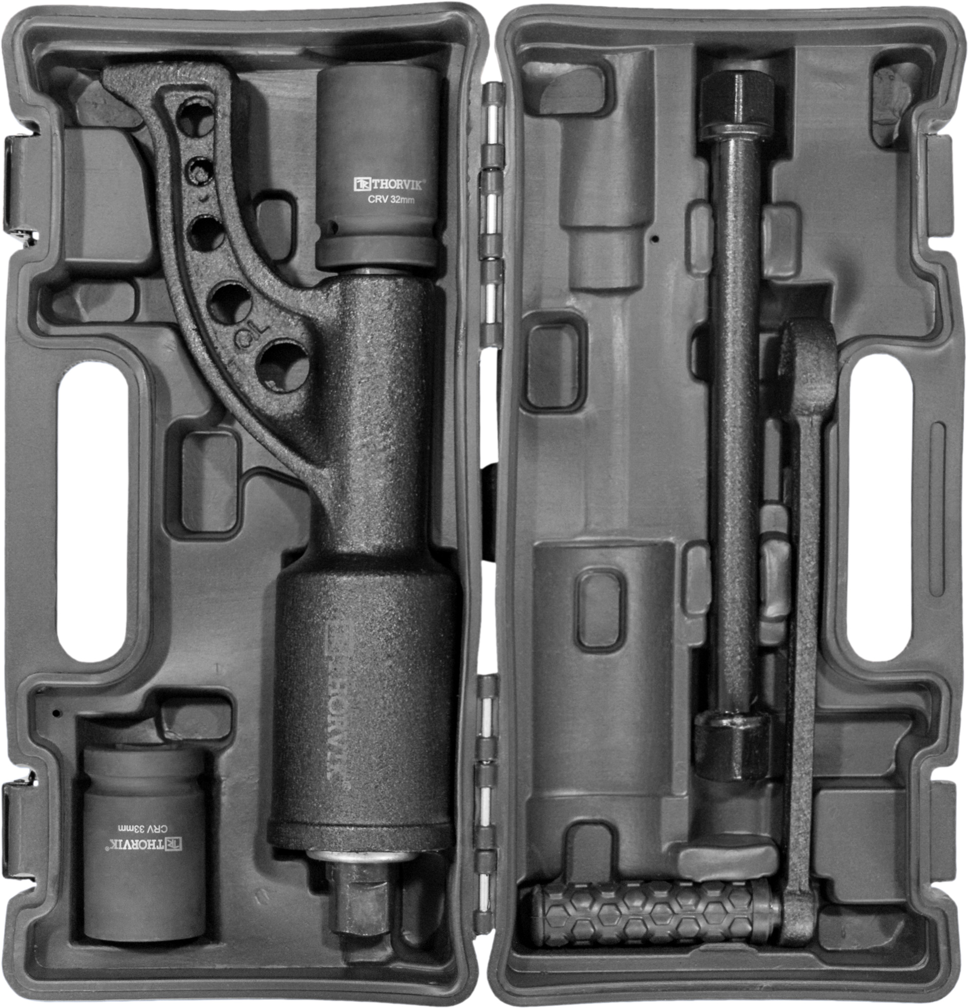 Фото Гайковерт ручной механический удлиненный 1"DR, 3800 Нм и головки торцевые 1"DR 32 мм, 33 мм, THORVIK