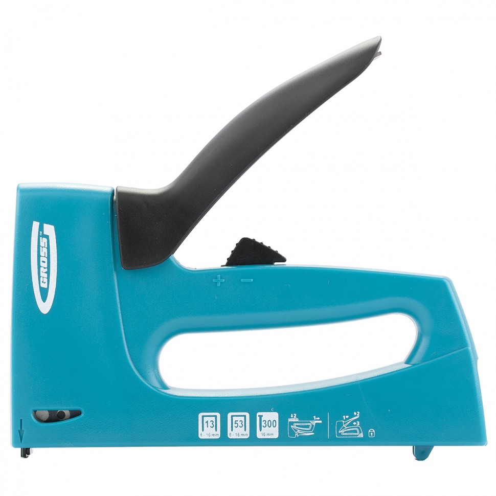 Степлер мебельный, пластиковый корпус, рег. удара, тип скобы: 13, 53, 300, 6-16 мм Gross