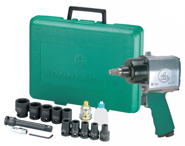 Набор гайковерт пневматический ударный 1/2"DR 7000 об/мин., 610 Нм с аксессуарами, 17 предметов, Jonnesway