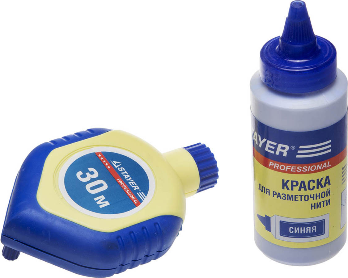 Фото Шнур-отвес разметочный STAYER 30 м, набор, краска 115 гр., двухкомпонентный корпус, 2-06383-H2