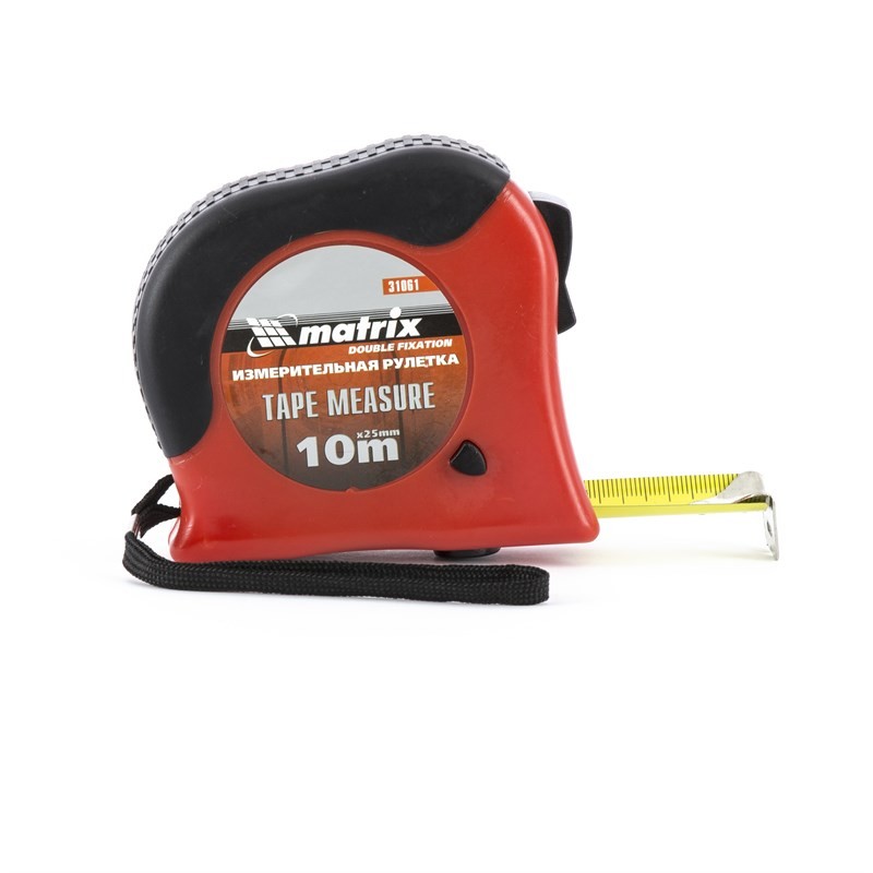 Рулетка Double fixation, 10 м х 25 мм, обрез. корпус, двойная плавная фикс. Matrix
